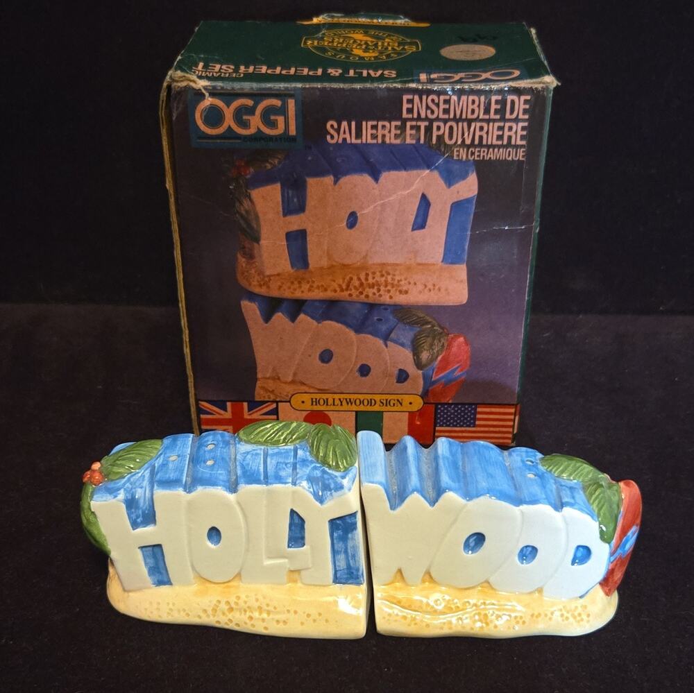 Oggi Ceramic Hollywood Sign Salt & Pepper Shakers Set w/ Box MPN 6499